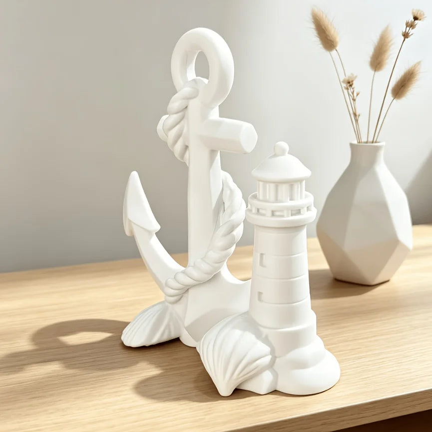 Nautical Anchor & Lighthouse Statue DIY Figurine for Beach Themed Home Office Painting Coastal Home Decor Ornament Handmade Gift Oasis Select