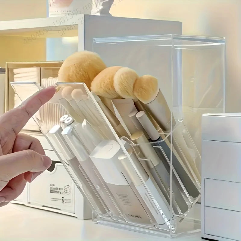 Clear Acrylic Makeup Brush Organizer Holder With Lid Cosmetic Storage Box For Vanity Tabletop Desk Display Produce Clothes Oasis Select