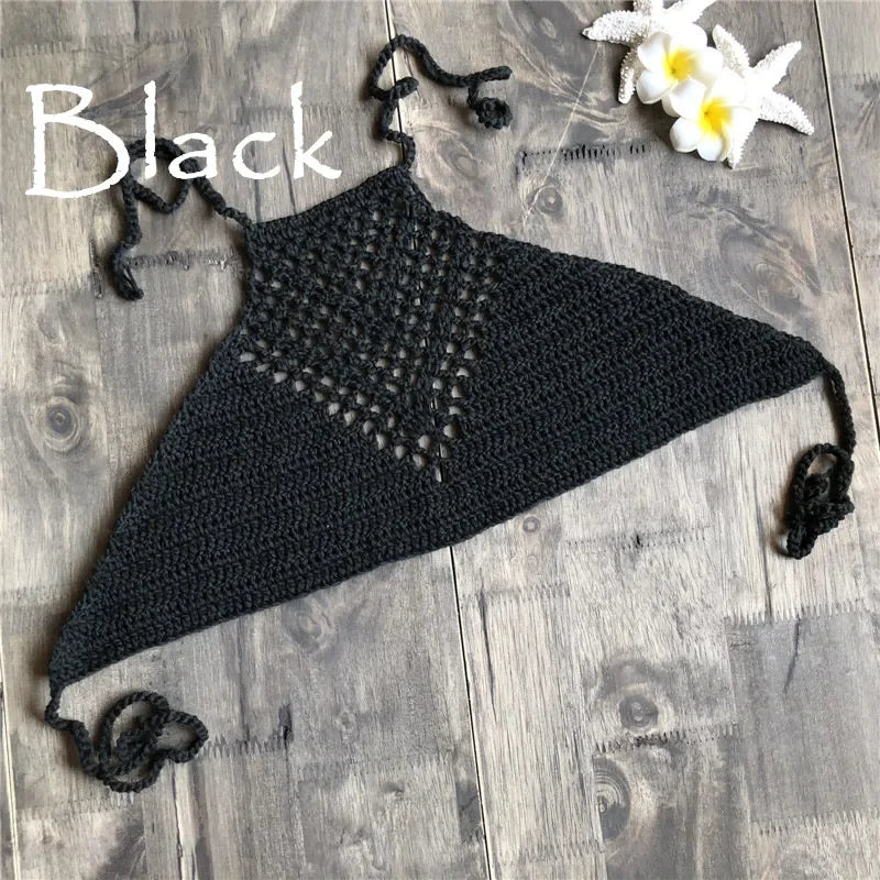 Hand Crochet Bikini Womens Sexy Beach Handmade Crochet Wrap Neck Bikini Bra Swimwear Swimwear Beachwear Womens Tops Oasis Select Black One Size