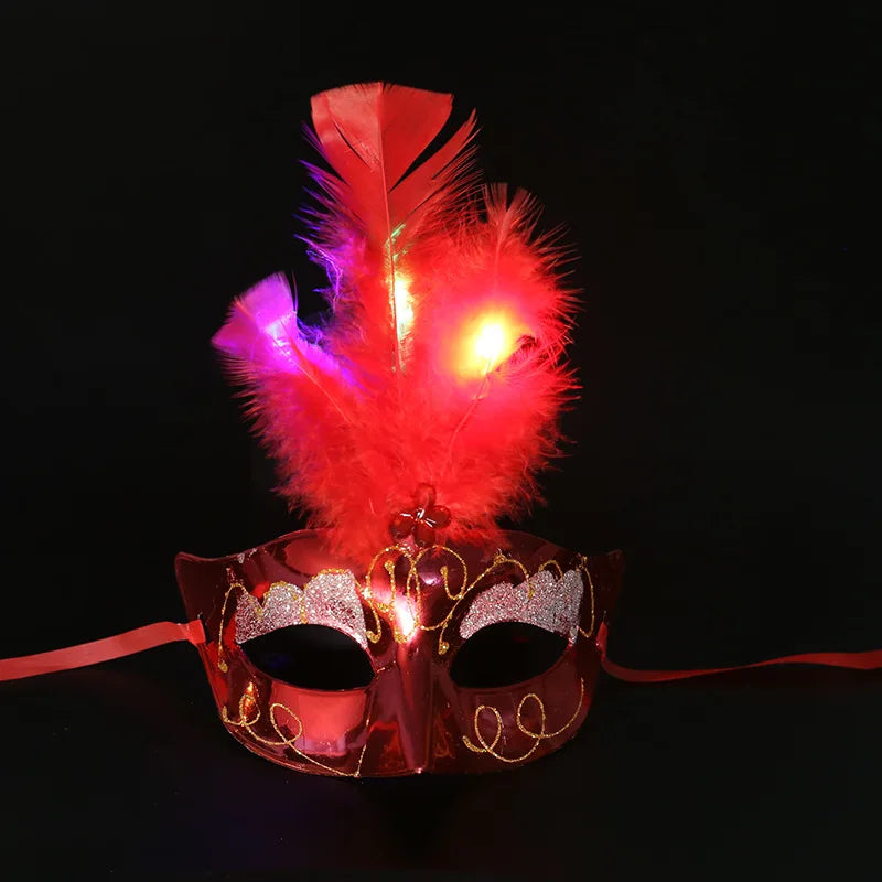 LED Glow Feather Butterfly Masquerade Mask | Venetian Party