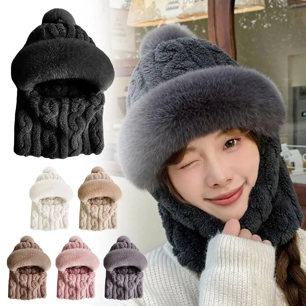 Women's Hooded Plush Winter Beanie – Windproof Fleece Cycling Hat Hooded Winter Beanie Oasis Select