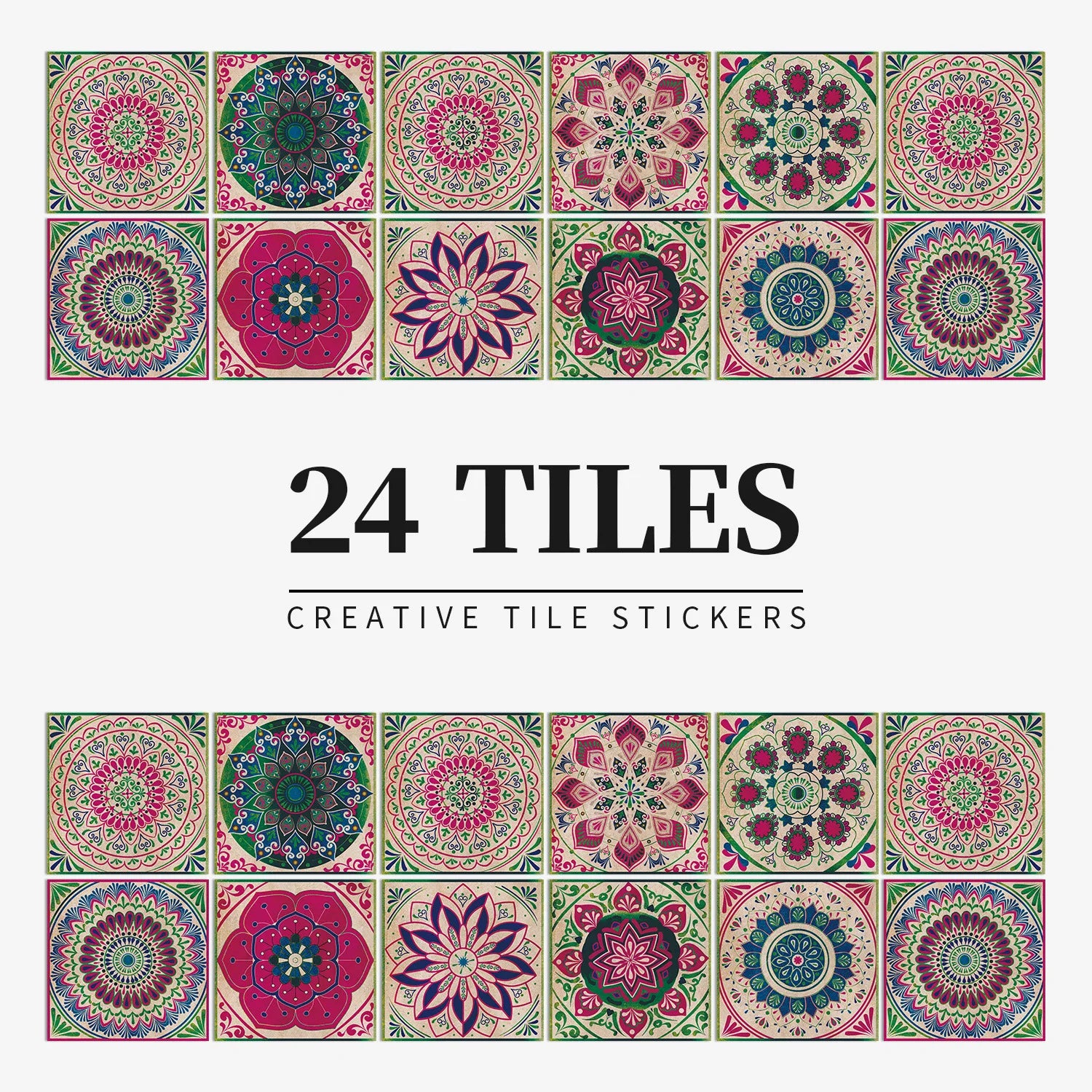 Mandala Tile Self-adhesive Wall Paste Waterproof and Oil-proof Kitchen and Bathroom Wall Decorative Tile Paste Stickers Oasis Select HZ055 20cm x 20CM x 24PCS