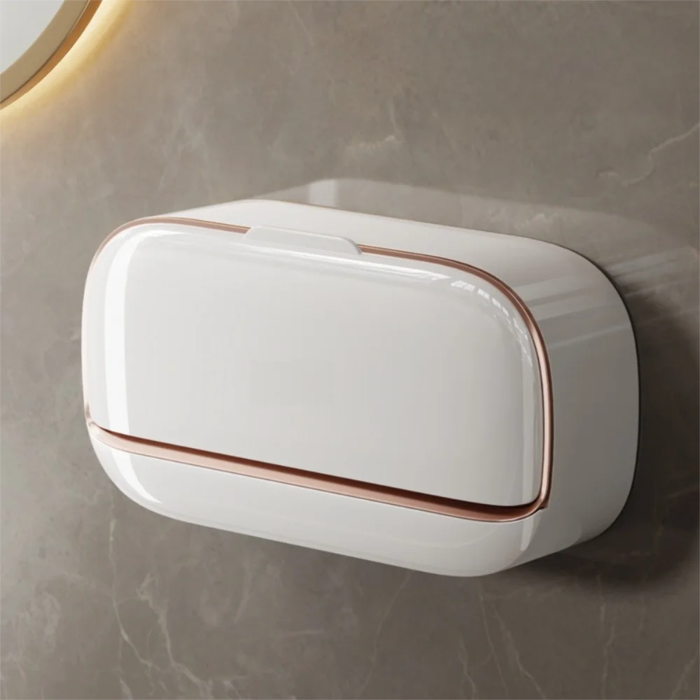 Wall Mounted Soap Dish With Drainage Box Waterproof Punch-Free Bathroom Drain Soap Box Soap Storage Case Bathroom Accessories Oasis Select white-L