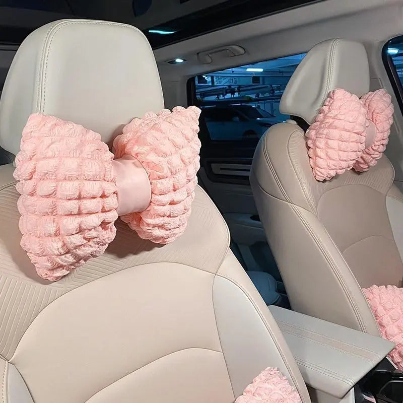 Cartoon Bowknot Neck Pillow Car Headrest Lumbar Support Soft Pink Car Waist Pillow Car Interior Decoration Cute Cushion Oasis Select