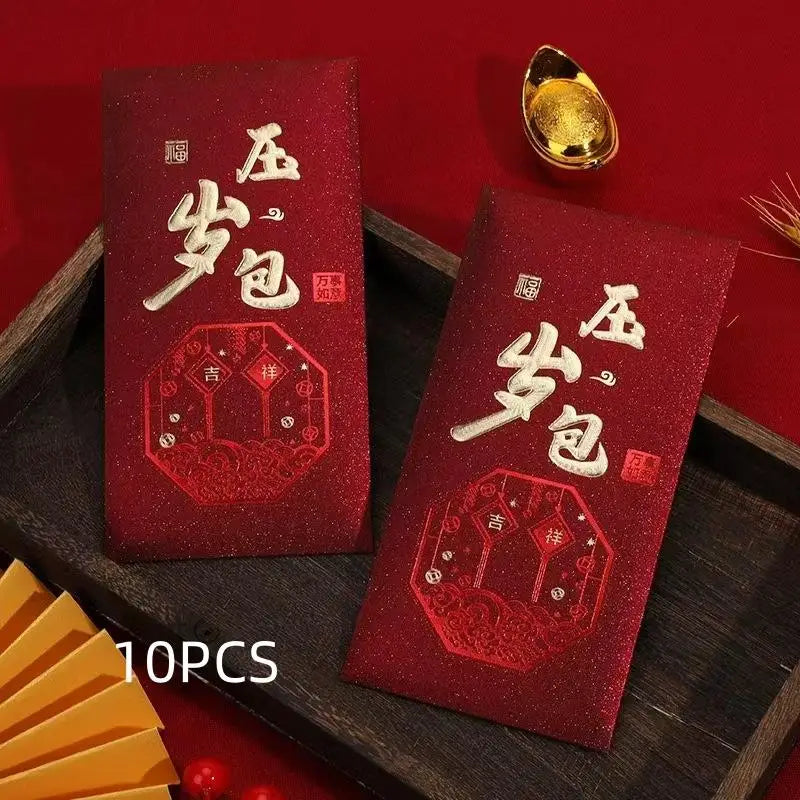 10Pcs/Pack Chinese Red Envelope Snake New Year Spring Festival Matte Hot Gold Red Bag Money Envelopes Red Packet Gift Envelope Oasis Select A6