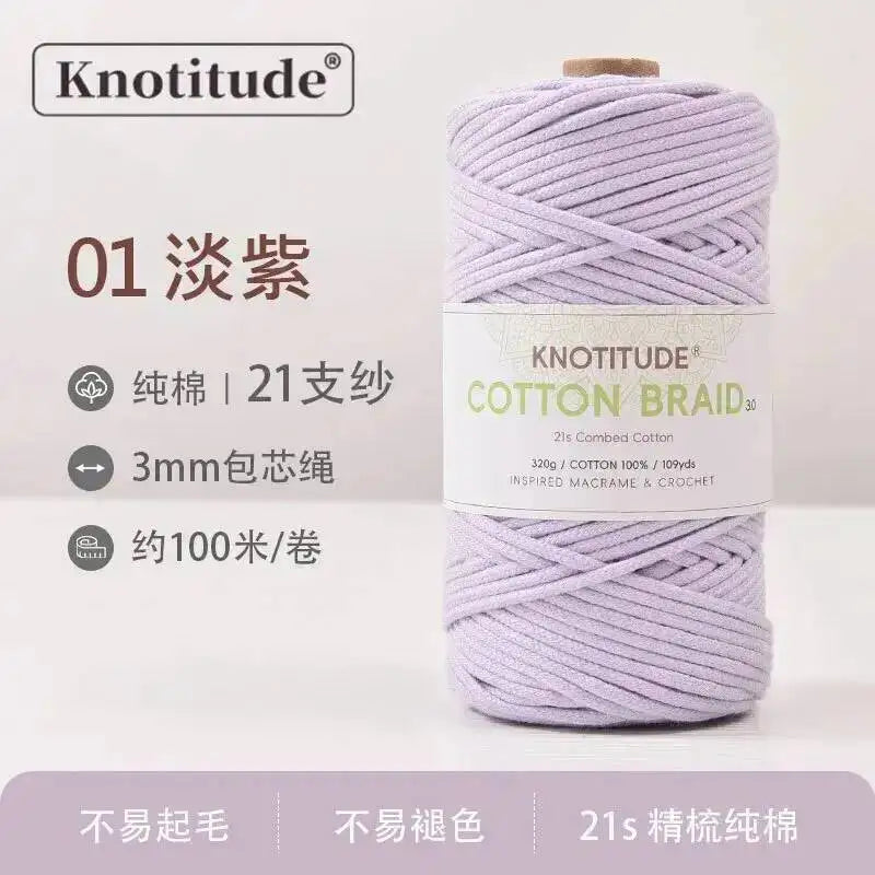 3mm Macrame Braid Cotton Cord 109Yards Pure Cotton Rope For Bracelet Knots, DIY Craft Making 100m Oasis Select Lavender 3.0mm 100m