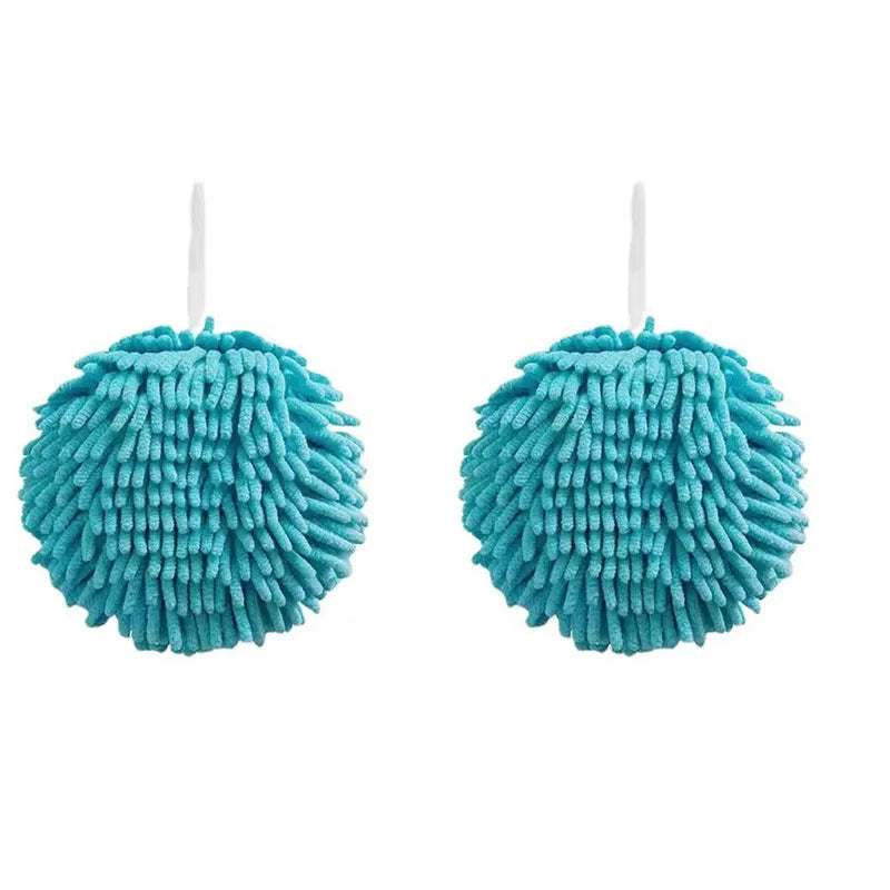 1/2/3pcs Chenille Hand Towels Kitchen Bathroom Hand Towel Ball with Hanging Loops Quick Dry Soft Absorbent Microfiber Towels Oasis Select 2pcs-Blue