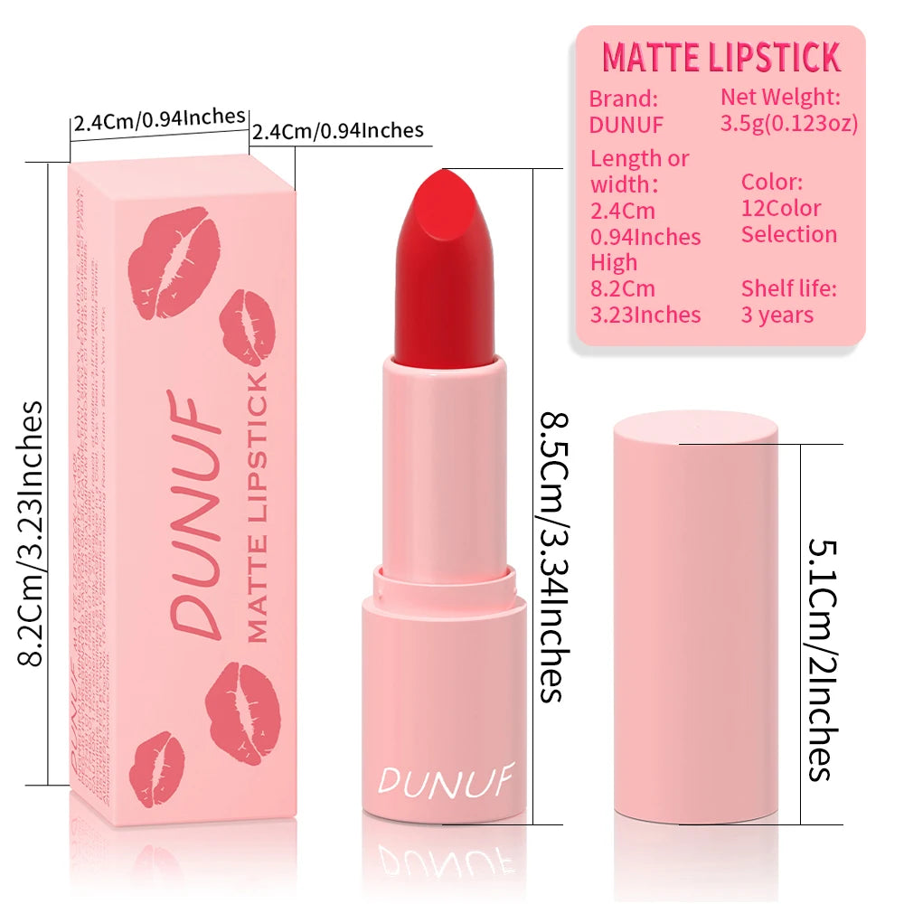 DUNUF 1 Pcs Matte Powder lipstick, Lasting 24 Hours Non-fading Waterproof Non-stick Easy to Color Lip Gloss Makeup Gift Oasis Select