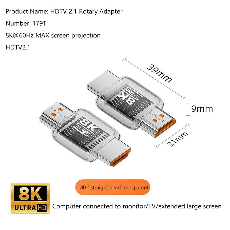 HDMI 2.1 Male to Female Adapter 8K@60Hz – 90/270/360° Angle