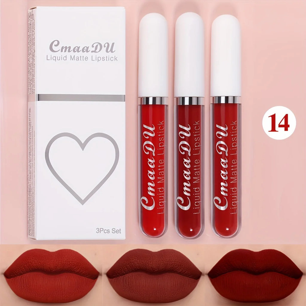 3 Pcs Matte Lipstick Lip Gloss Sets Long-Lasting Non-Fading Waterproof Non-stick Cup Exquisite Gift Everyday Holiday Universal Oasis Select 14