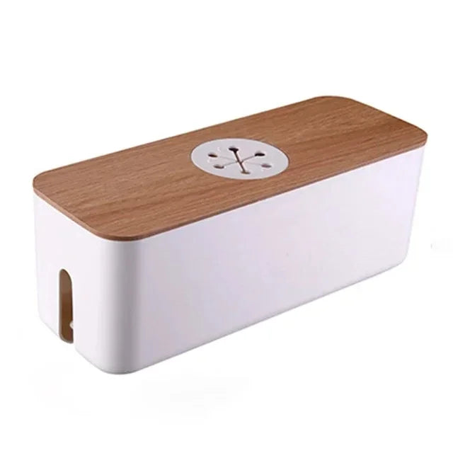 Wooden Cable Storage Box Dustproof Chargers Storage Container Multi Functional Sockets Hidden Box Home Organizer Accessories Oasis Select white