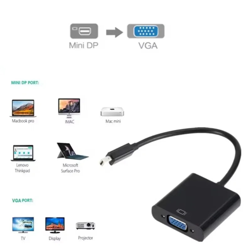 Mini DP to VGA Female Converter Adapter Cable 1080P Mini DisplayPort to VGA Adapter For Laptop PC Projector TV Converter Oasis Select