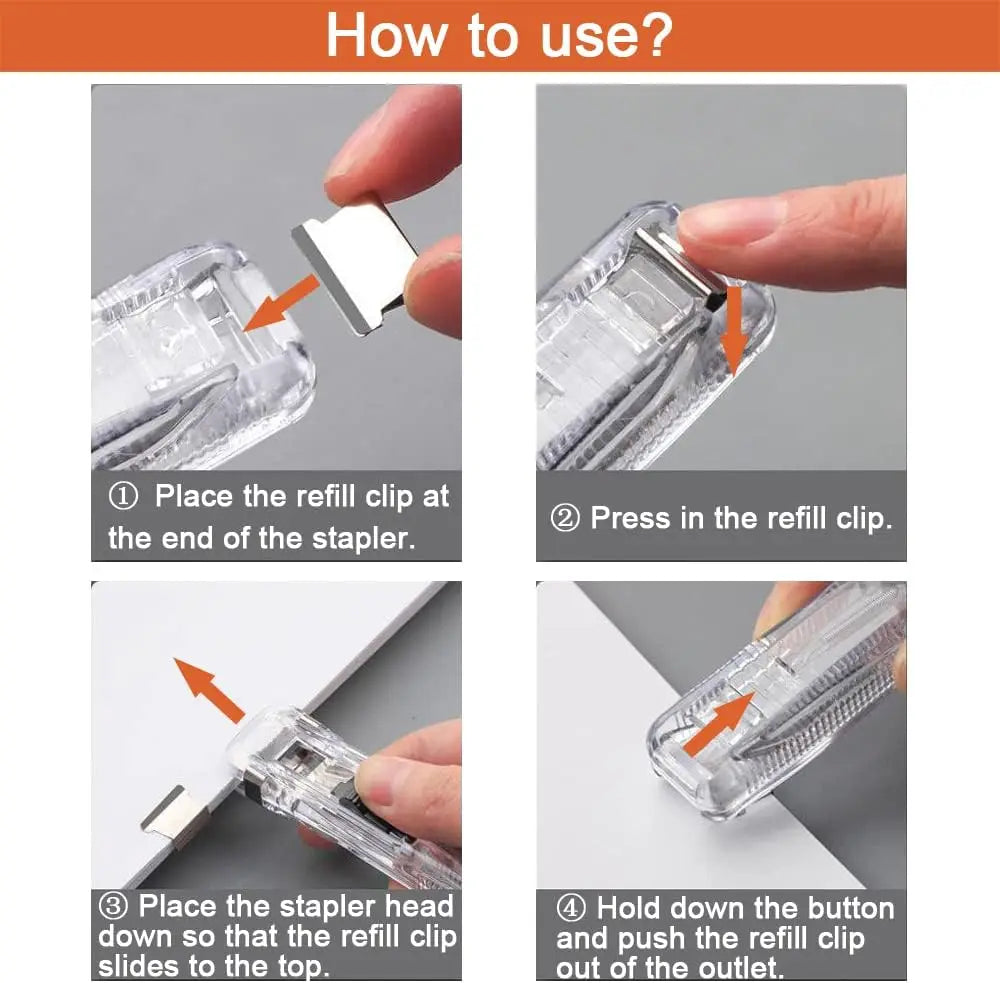 Push Stapler, Binder Clips Paper Clamps Desktop Stapler with 50pcs Stainless Steel Refill Clips for Office School Supplies Oasis Select
