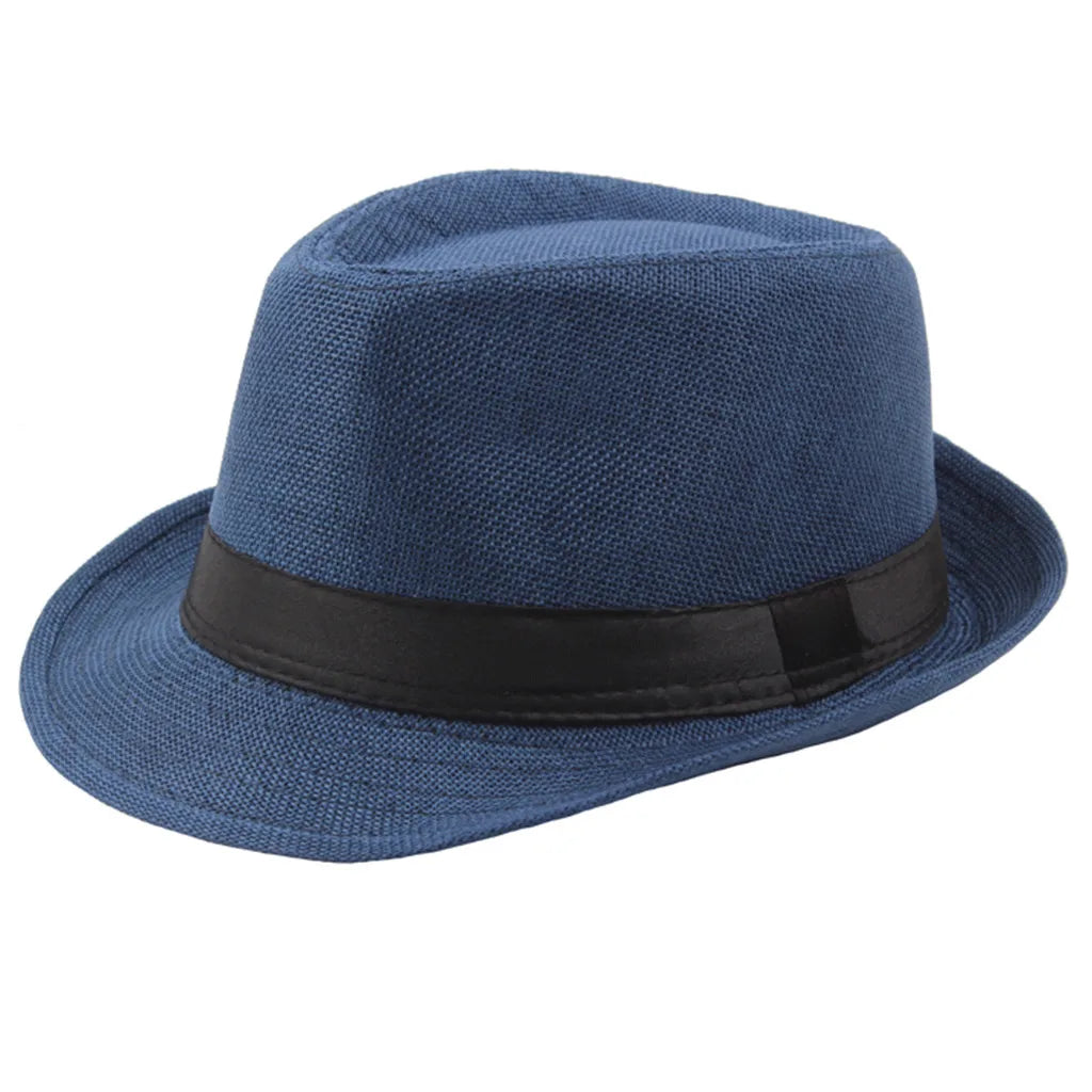 Cycling Caps Men Kids Jazz Hat Old Man Cap Short Brim Solid Color Cuban Cap Panama Hat Breathable Fedora Hat Casual Straw Oasis Select Blue