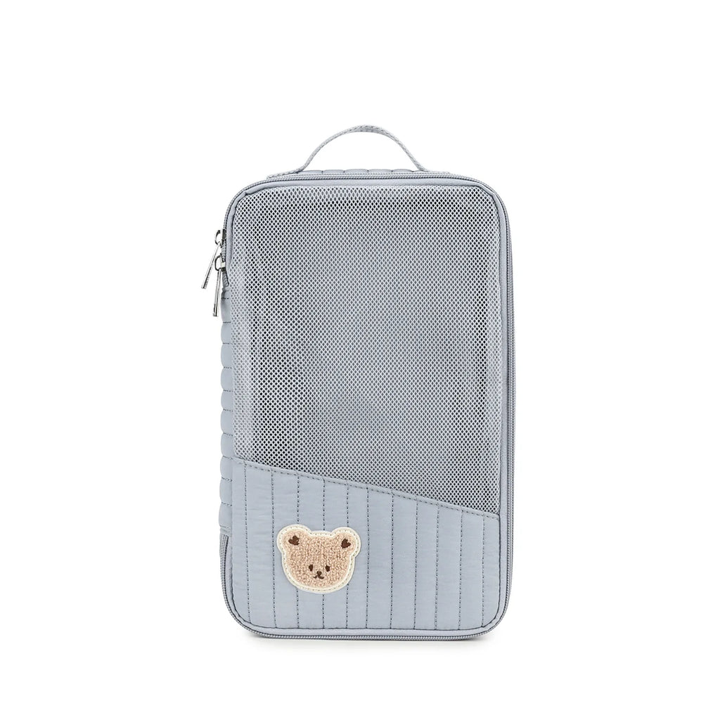 Cute Cartoon Bear Quilted Storage Bag Vertical Stripe Portable Travel Organizer for Baby Clothes Underwear Cosmetics Oasis Select Blue