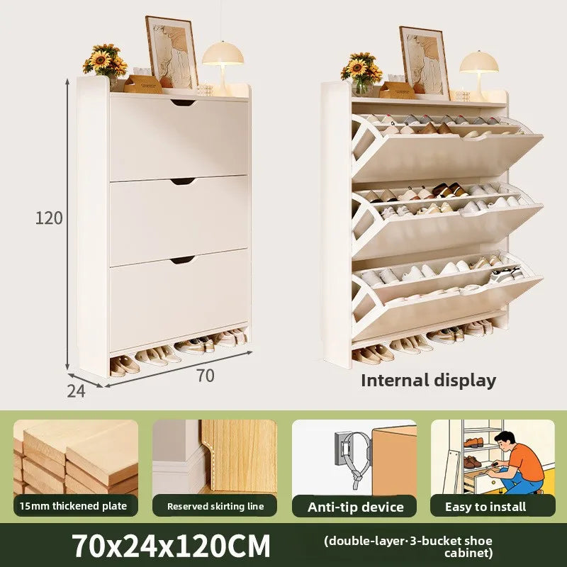 Solid wood shoe cabinet large-capacity multi-layer storage integrated of the home small narrow tipping bucket shoe Oasis Select Double layer 70 B