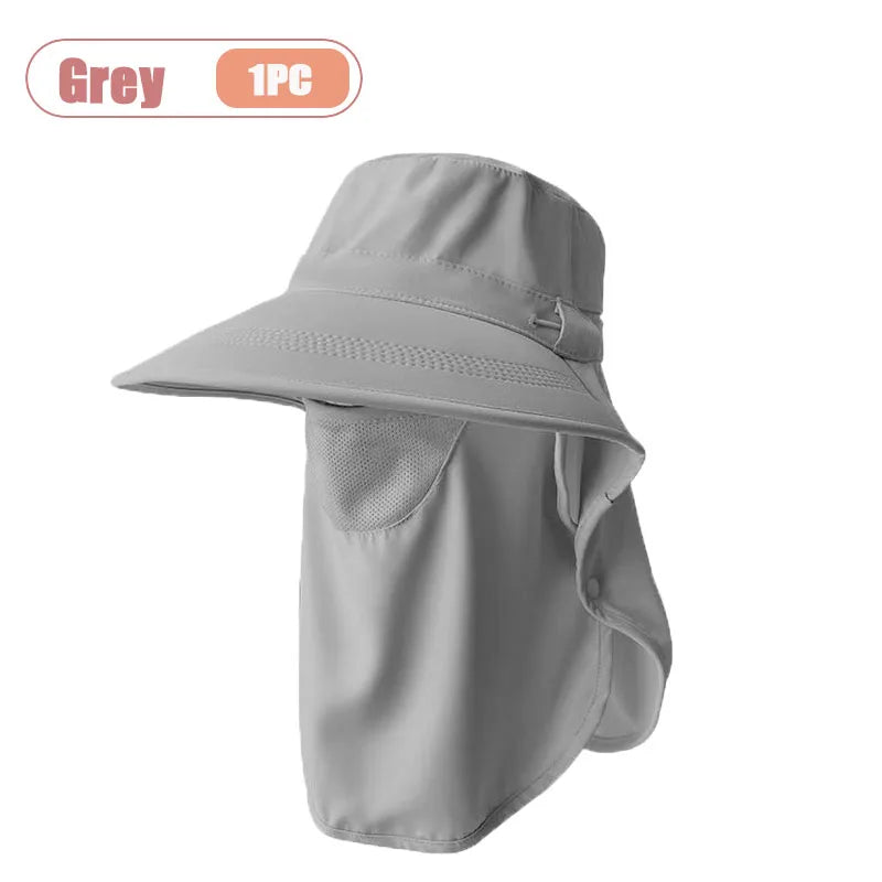 Breathable UV Protection Sun Hat with Face Cover and Neck Flap for Women Summer Outdoor Fishing Hiking Gardening Wide Brim Cap Oasis Select Grey-1PC