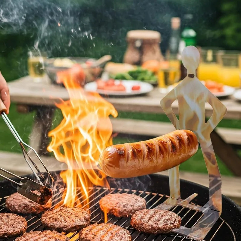 1-4pcs Reusable Stainless Steel Hot Dog Holders Funny Standing Man Sausage Grill Rack for Barbecue Camping Spring Trip BBQ Oasis Select