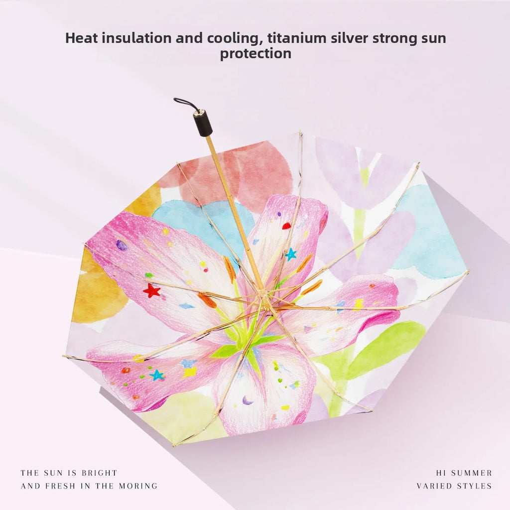 High UV Protection Sun Umbrella Dual Use for Rain & Sun, Windproof Double Layer Folding Umbrella Stylish Design Oasis Select Light dream 8K Aluminum