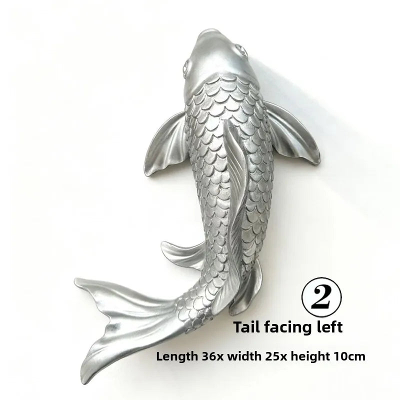 Lucky Koi Fish 3D Wall Decor, Resin Stereoscopic Carp Wall Hanging, Creative Wealth Feng Shui Home Art Wall Sticker Ornament Oasis Select F Left