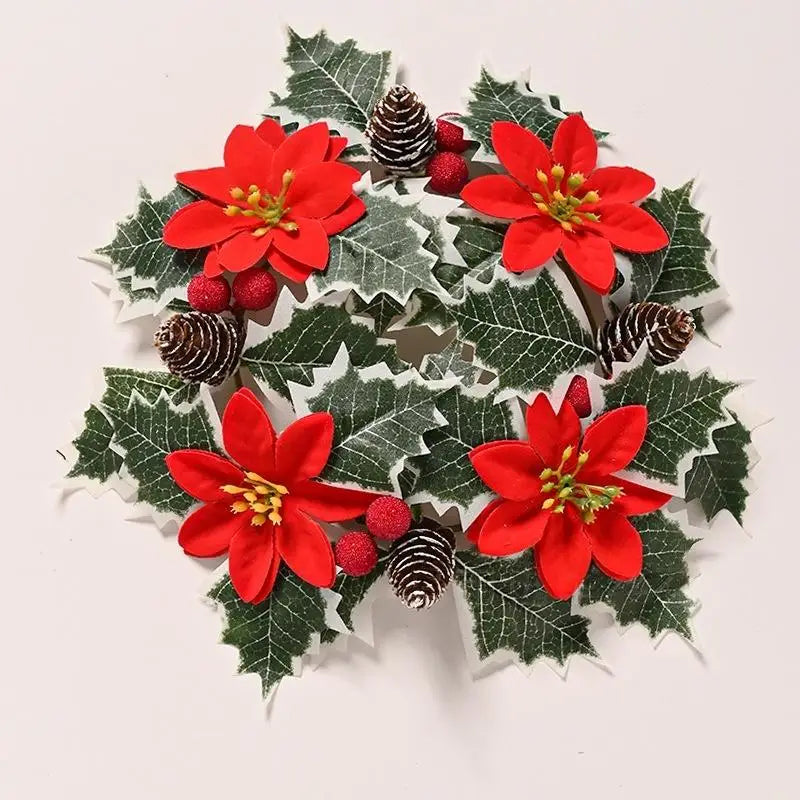 Christmas Candlestick Wreath Artificial Flowers Candle Ring Xmas New Year Table Decoration Candle Holder Garland Oasis Select A
