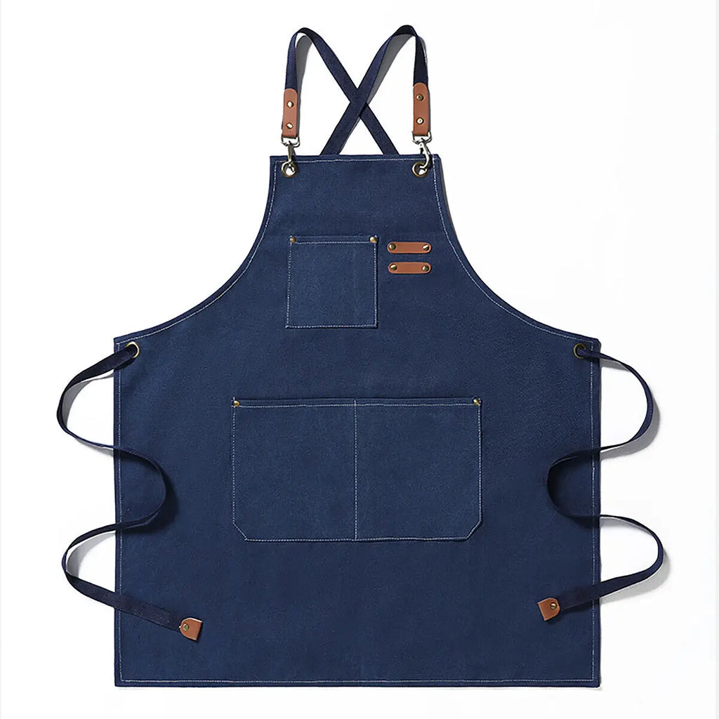 Kitchen Thicken Canvas Apron For Woman Men Waterproof Stain-Resistant With Pockets Cooking Apron Woodworking Painting Work Apron Oasis Select Blue