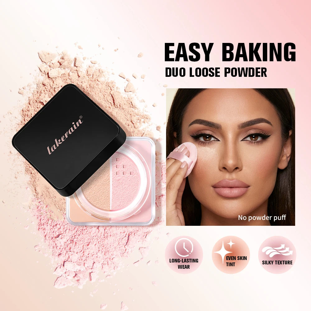 2 in 1 Bake Loose Powder Brightening&Correcting Duo Brightening Correcting Blurred Pores Matte LongLasting Setting Powder Makeup Oasis Select