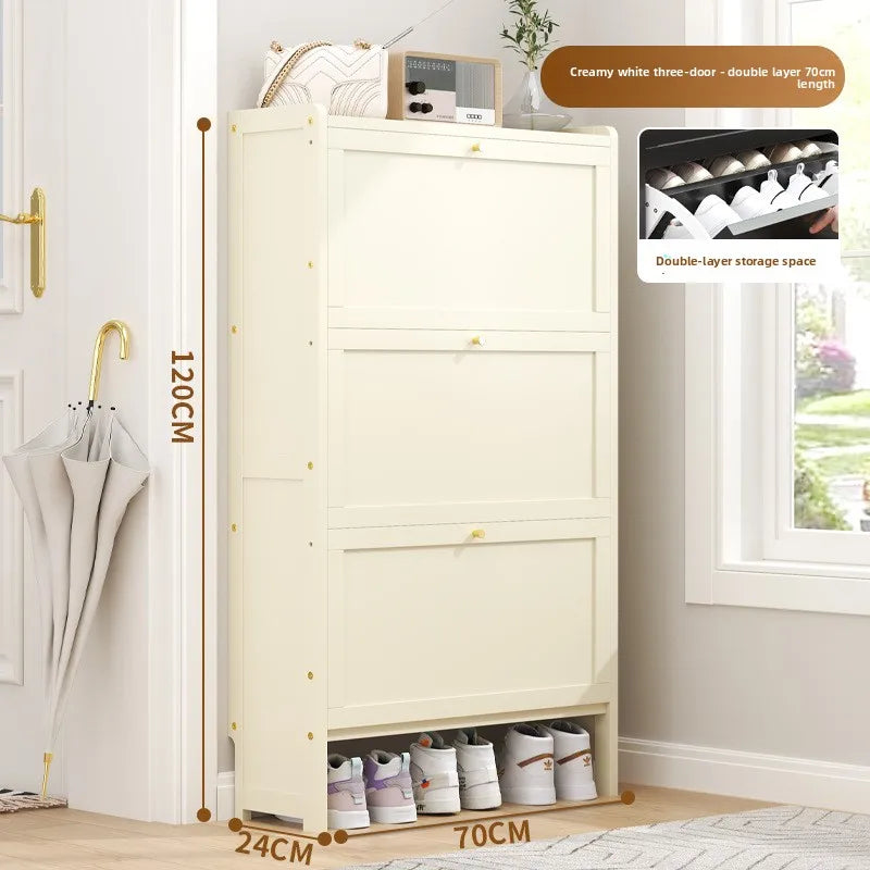 Ultra-thin shoe cabinet 17cm household door economical simple modern storage cabinet narrow large capacity tipping bucket Oasis Select White double 3-70