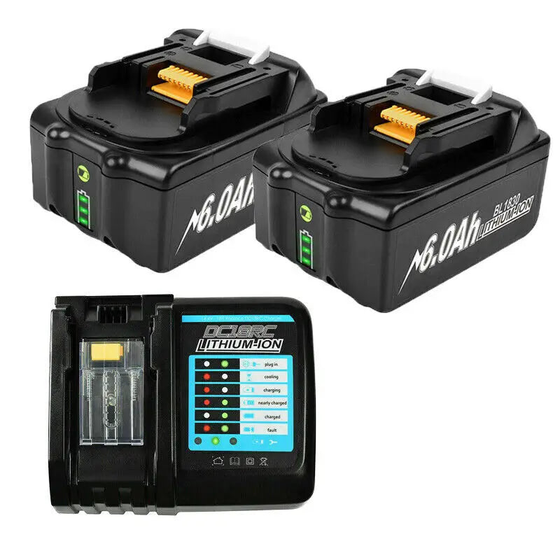 Battery 18v for makita BL1860 BL1850B BL1850 BL1840 BL1830 screwdriver battery & charger 18v Replacement Power Tool Batteries. Oasis Select 6Ah-2pcs-Charger
