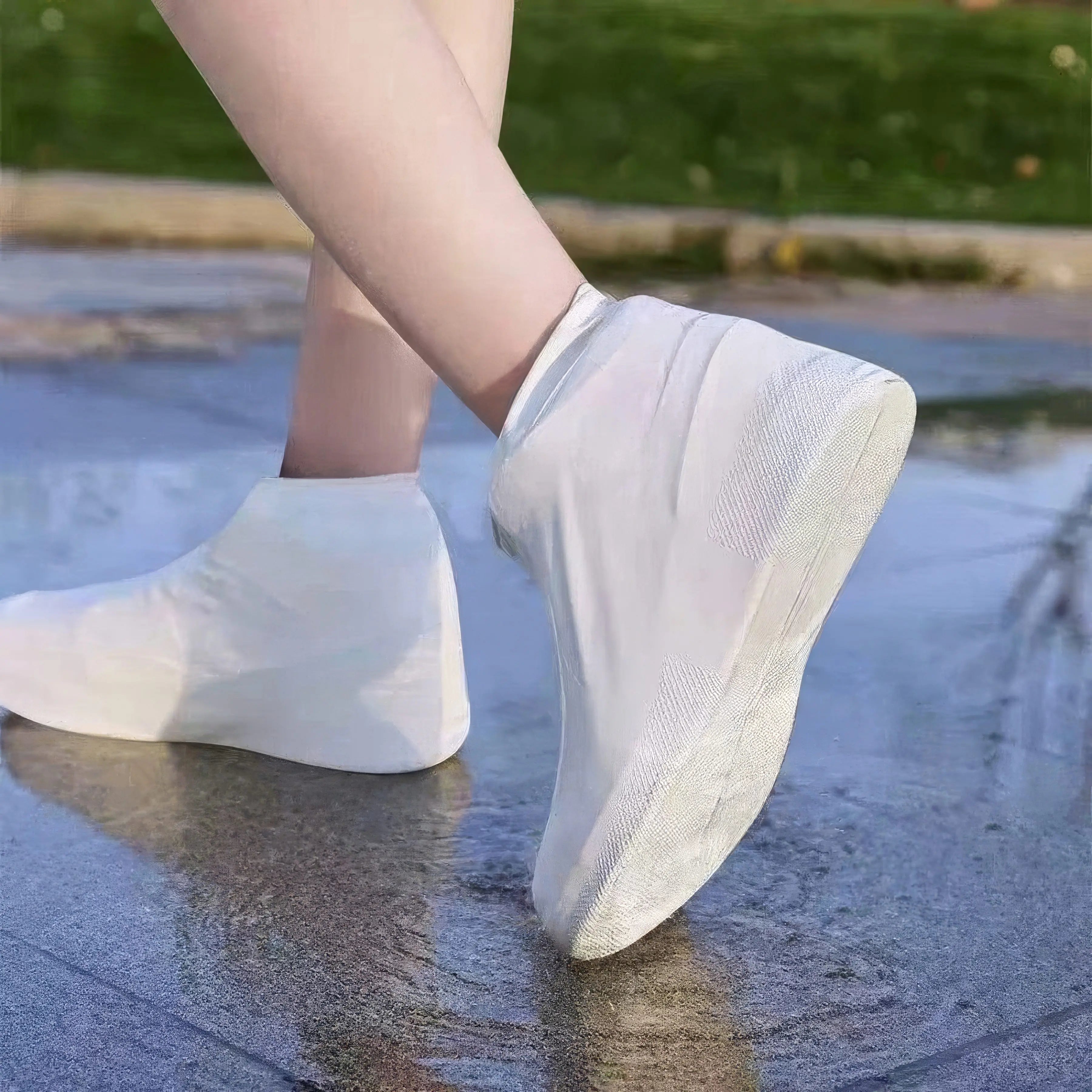 1 Pair Latex Rain Boots Waterproof Shoe Cover White, Rain Shoe Cover, All Day Comfortable Elastic Fit, Unisex Shoe Cover Oasis Select