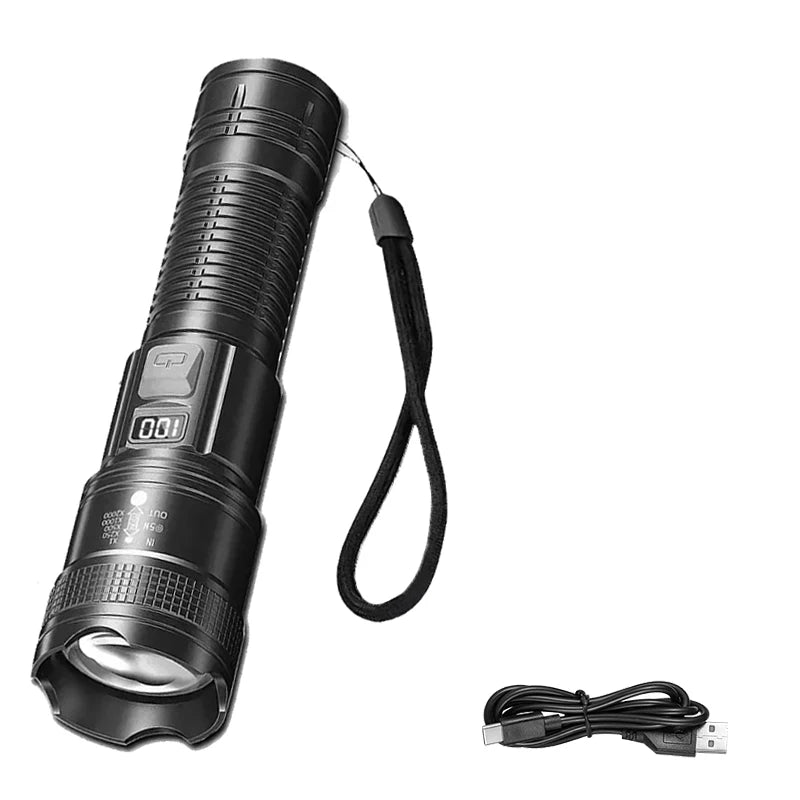 High Strong Power Led Flashlights 2000LM Tactical Torch with Display Light USB Charging Camping Fishing Emergency Zoom Lantern Oasis Select 1PC ZOOM