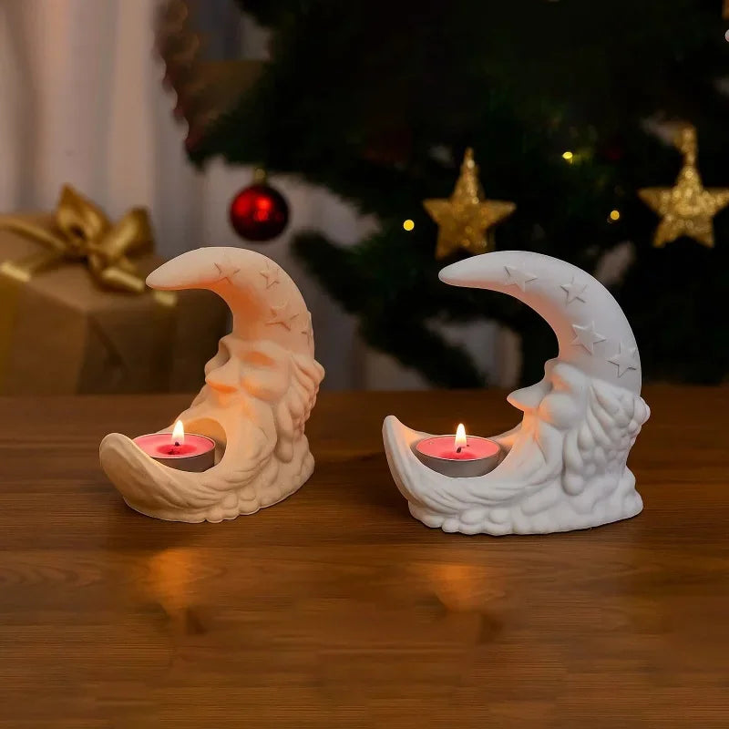 Santa Claus Moon Candlestick Silicone Molds DIY Christmas Decor Ornament Plaster Concrete Mould Scented Candle Holder Resin Mold Oasis Select