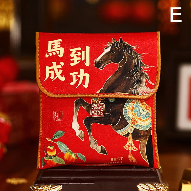 1Pc 2026 Year Of The Horse Fabric Red Envelope Traditional New Year Lucky Money Bag Spring Festival Cloth Money Pocket Oasis Select E