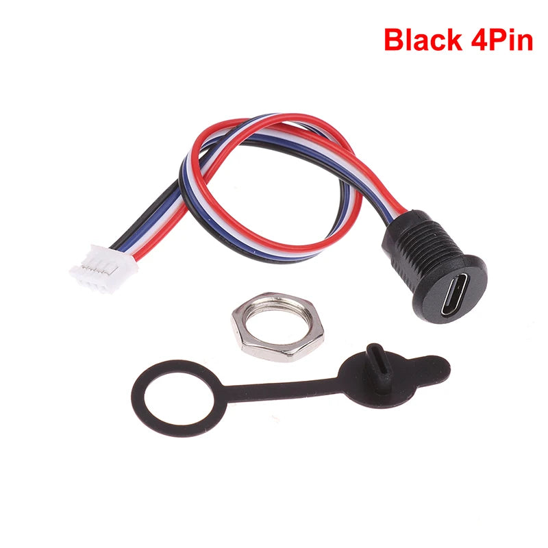 USB-C High Current Charging Socket Female With M11 Nut Snap Lock Plate Type C Waterproof Female Connector Jack C Socket Oasis Select 4Pin Black