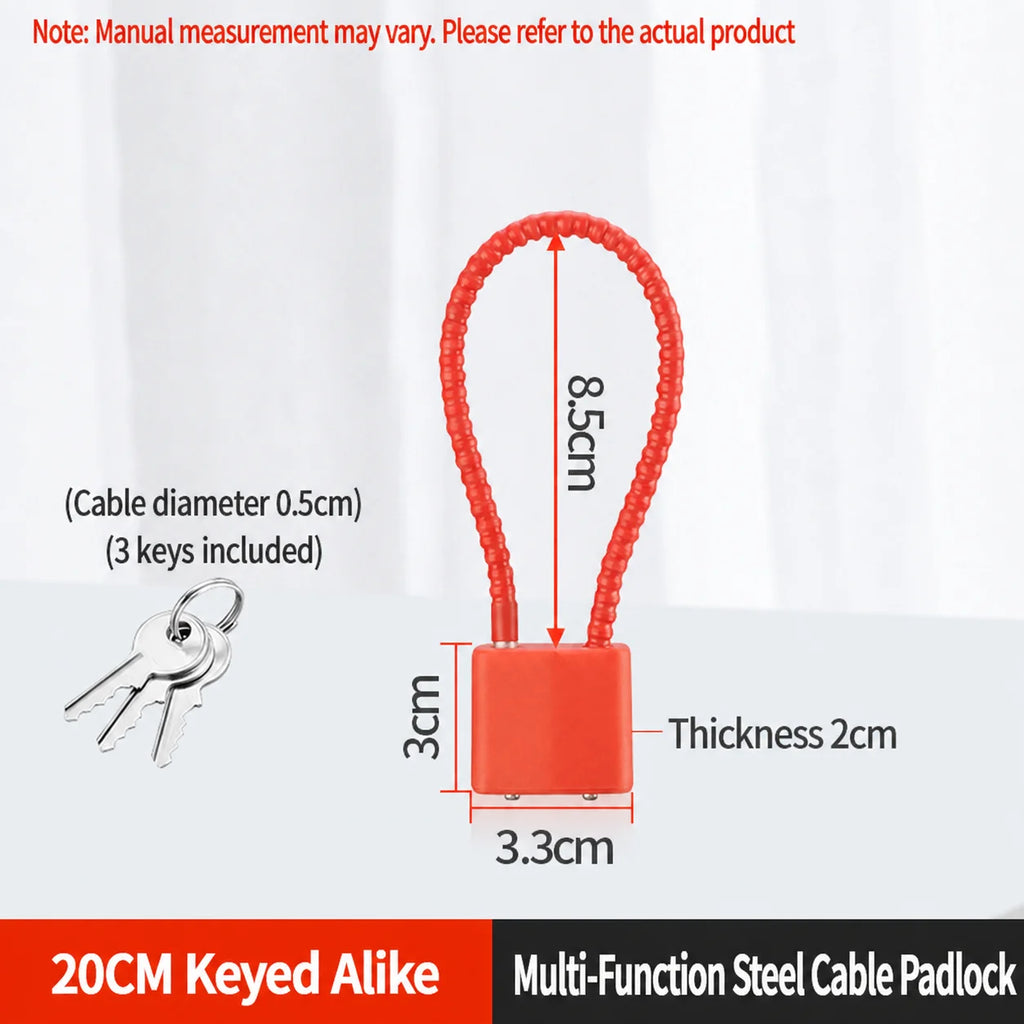 Extension Wire Rope Cable Padlock Cabinet File Cabinet Expansion Padlock Wire Lock Anti-theft Padlock Oasis Select B-Red-Universal