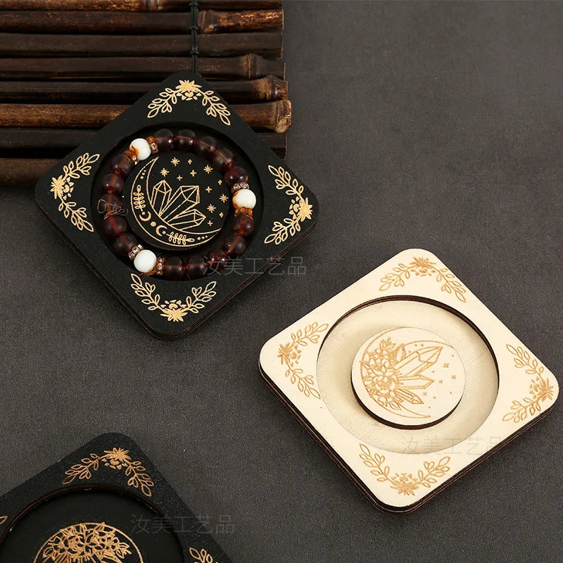 Wooden Beaded Tray Decoration Creative American Decorative Jewelry Display Stand Round Hand Tray Wooden Crafts Home Decor Oasis Select