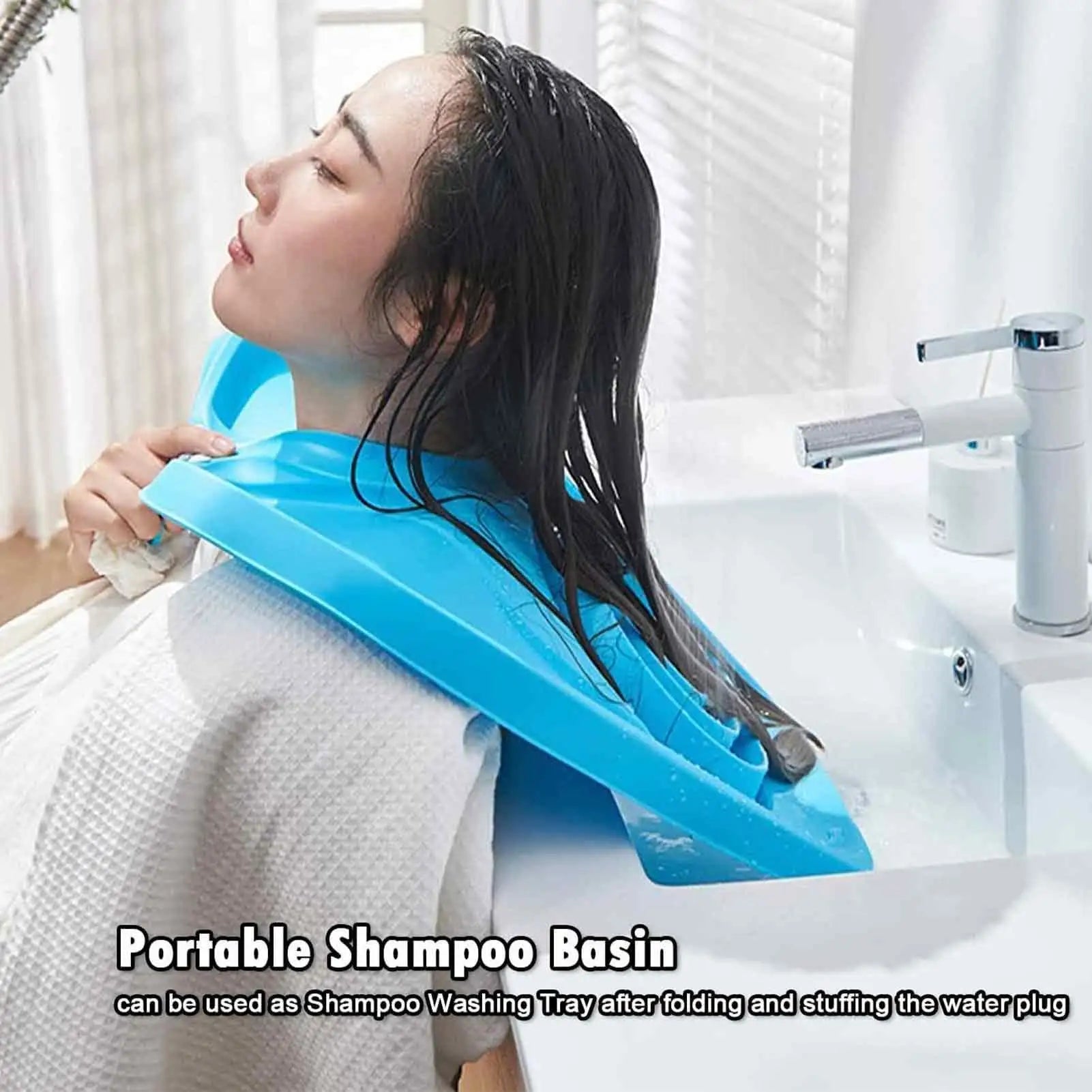 Portable Shampoo Bowl Foldable Vertical Shampooing Basin with Drain Hose for Elderly Home Salon Hair Wash Supplies for Disabled Oasis Select