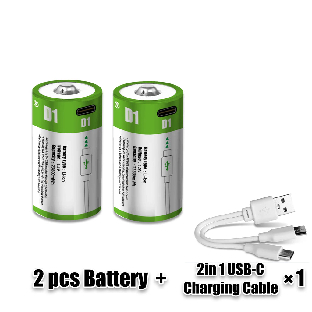 1.5V 23800mWh USB Rechargeable D Size Battery LR20 D Cell Lithium Battery for Gas Cooker Water Heater Flashlight Radios Oasis Select 2pcs batteries 2CX1 1.5V