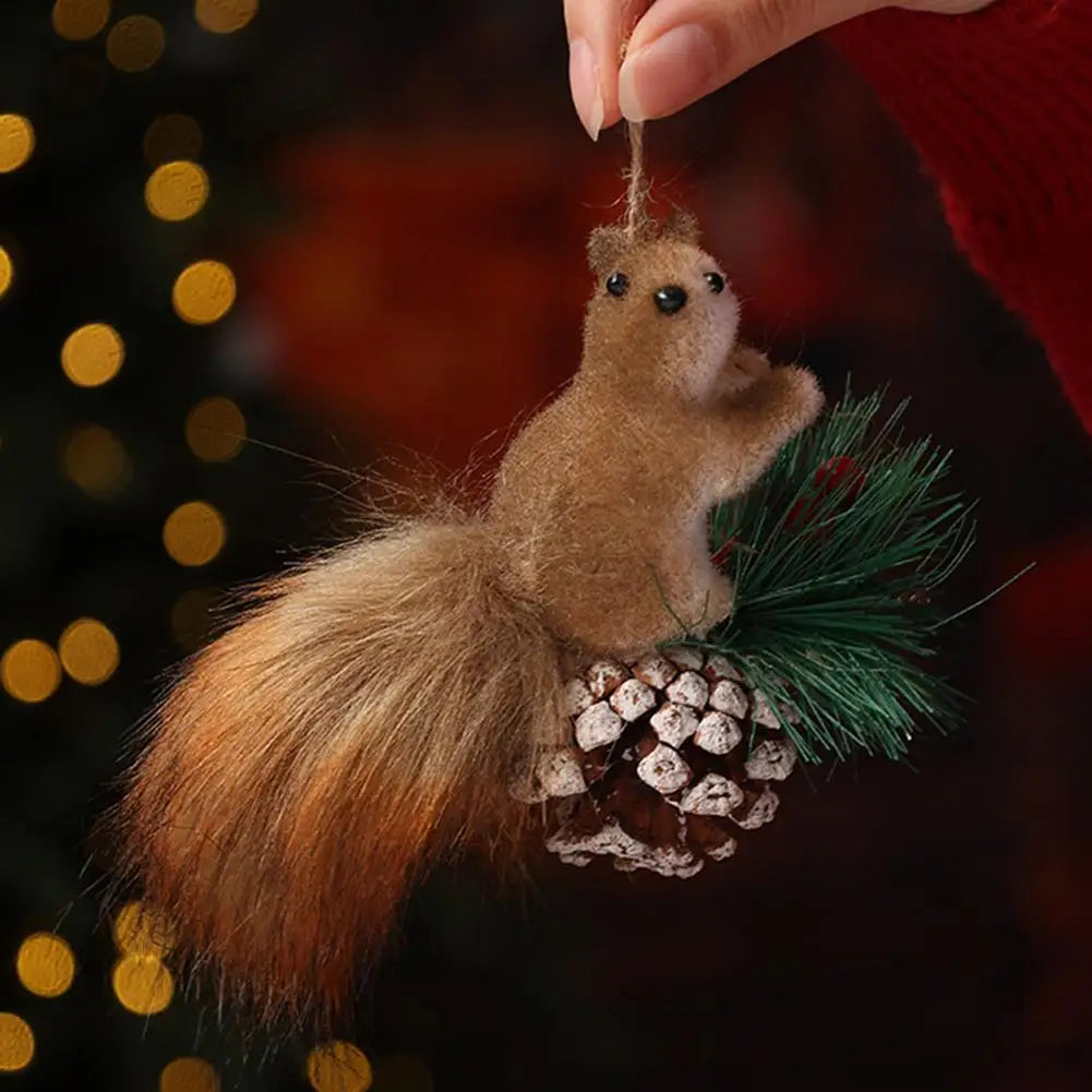 1pcs Christmas Ornaments Cute Realistic Squirrel Xmas Tree Hanging Pendants Christmas Decoration for Home New Year Kids Gifts Oasis Select