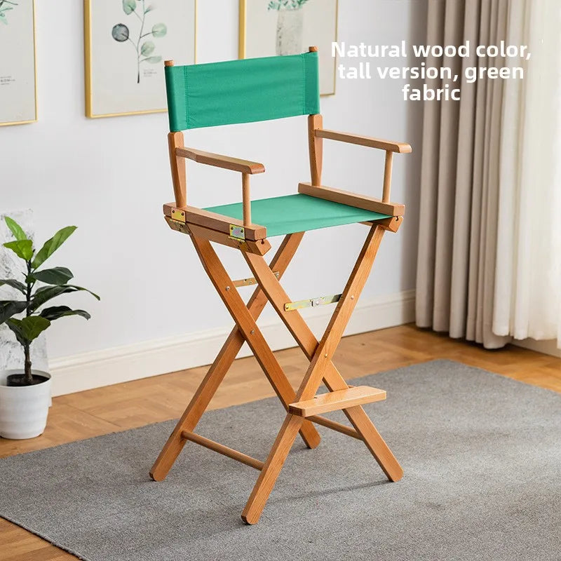 Beech director chair portable solid wood folding chair outdoor leisure chair makeup chair outdoor sketch chair bar chair fishing Oasis Select green cloth U