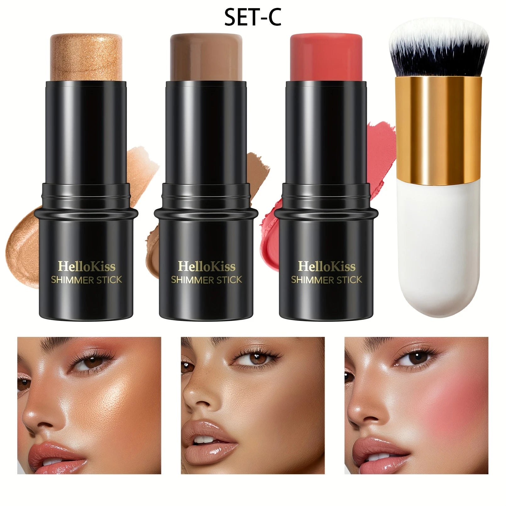 Hello Kiss 4-Piece Contour Stick Set – Highlighter Blush Bronzer