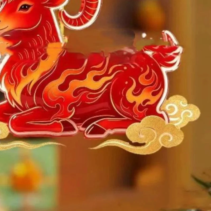 Acrylic Chinese Zodiac Goat Ornament – Red & Gold Lunar Decor