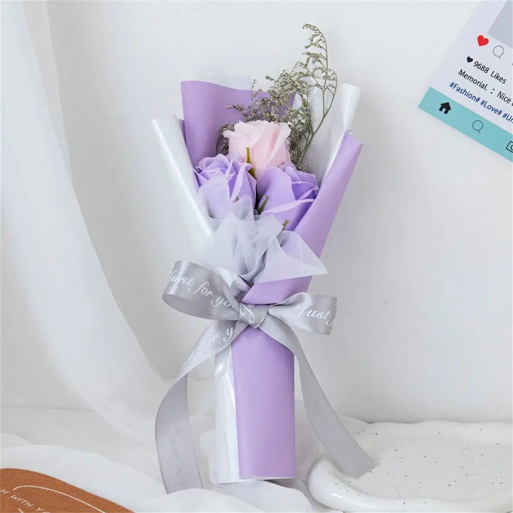 3 Heads Soap Rose Bouquet Valentines Day Gift For Friends Wedding Bouquet Home Decor Rose Flower Bouquet Wedding Party Gift 2024 Oasis Select Purple