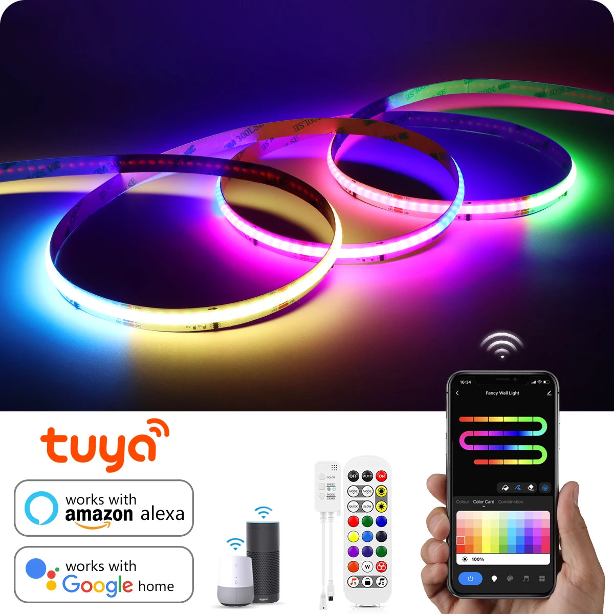 Tuya Smart WIFI RGBIC COB LED Strip Light Tape Addressable WS2811 IC Flexible RGB Neon LED Light 12V APPControl for Alexa Google Oasis Select