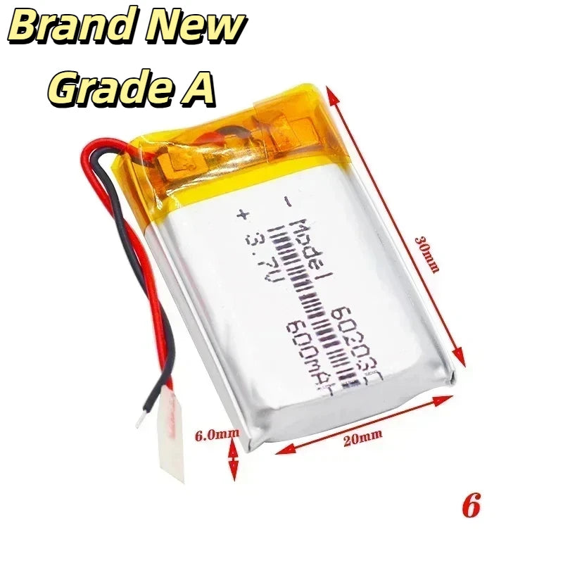 3.7V 600mAh 602030 Lithium Battery Lithium Polymer Batteries for Wireless Bluetooth Headset Toy Smart Watch Oasis Select