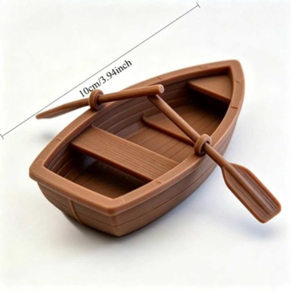 Mini Double Oar Wooden Boat Aquarium Decor Tiny Rowboat Fish Tank Landscape Ornament 3D Printed Micro Aquatic Scene Accessory Oasis Select Brown