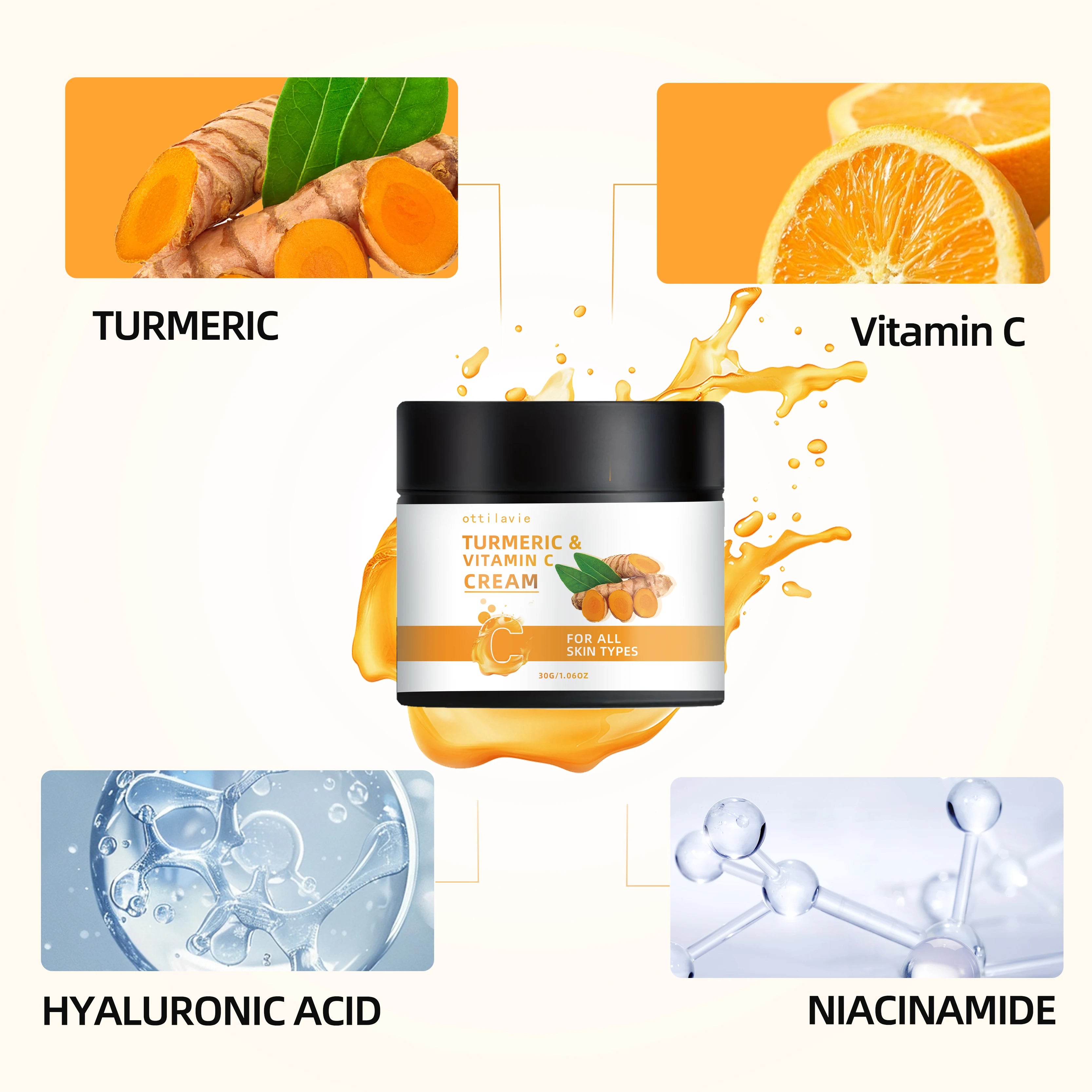 Turmeric & Vitamin C Cream -Lightweight Nourishment for Face& Neck, Fast-Absorbing HydrationAll Skin Types Oasis Select