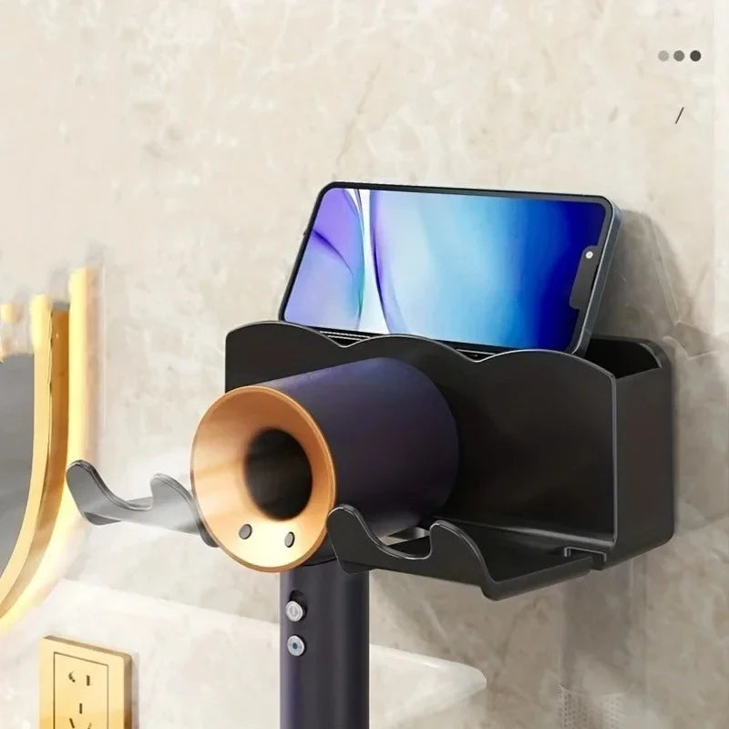 Hair Dryer Storage Rack Wall Mounted 2 in 1 Partition Hands Free Easy Install No Drill Shower Accessory Compact Storage Lazy Hol Oasis Select