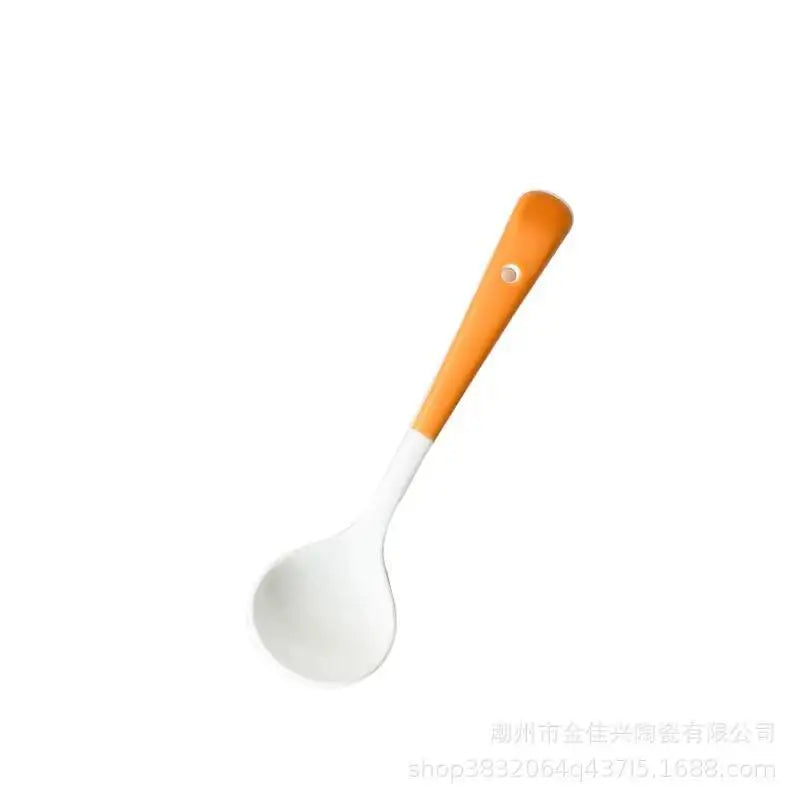 Ceramic Western Creative Spoon Dessert Coffee Stirring Spoon Children's Eating Small Round Spoon Household Kitchen Tablewear Oasis Select Two-color - Orange