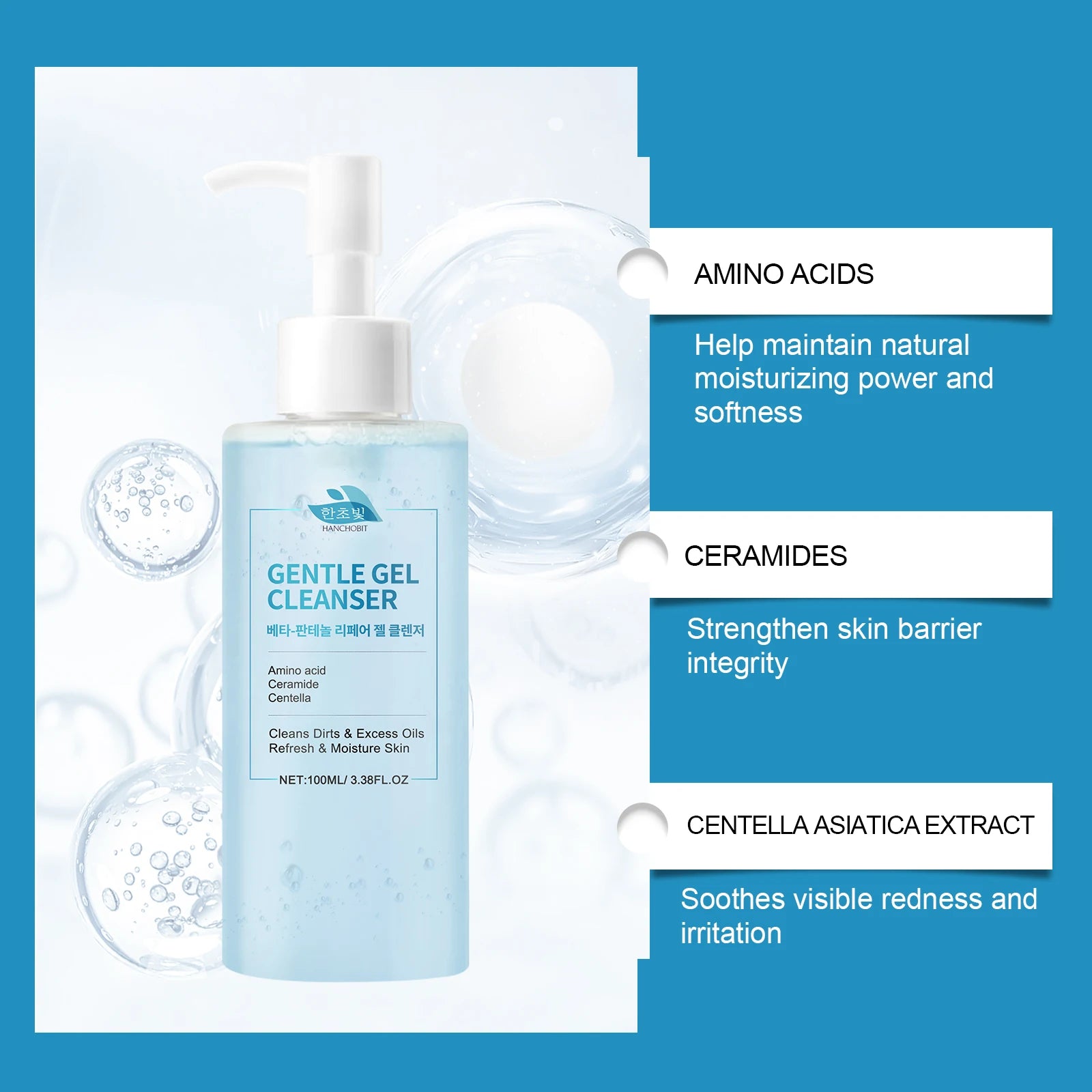 Beta-Panthenol Gel Cleanser: Gentle Cleansing, Leaves Skin Soft and Tender – Transparent Gel, Refreshing Facial Cleanser Oasis Select